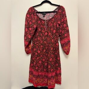 Forever 21 Red and Pink Floral Long Sleeve Dress